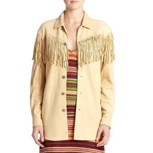 Ralph Lauren Natural Suede Fringe-trim Shirt